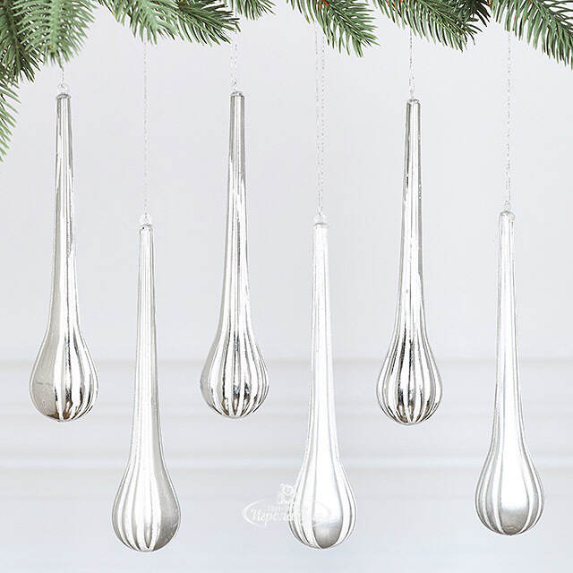 Елочные игрушки Сосульки Charming Drop 18 см серебряный, 6 шт, пластик Winter Deco