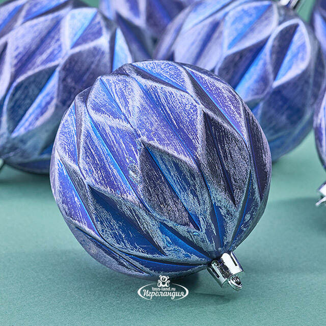 Елочные шары Fattura - Antique Blue 8 см, 6 шт, пластик Winter Deco