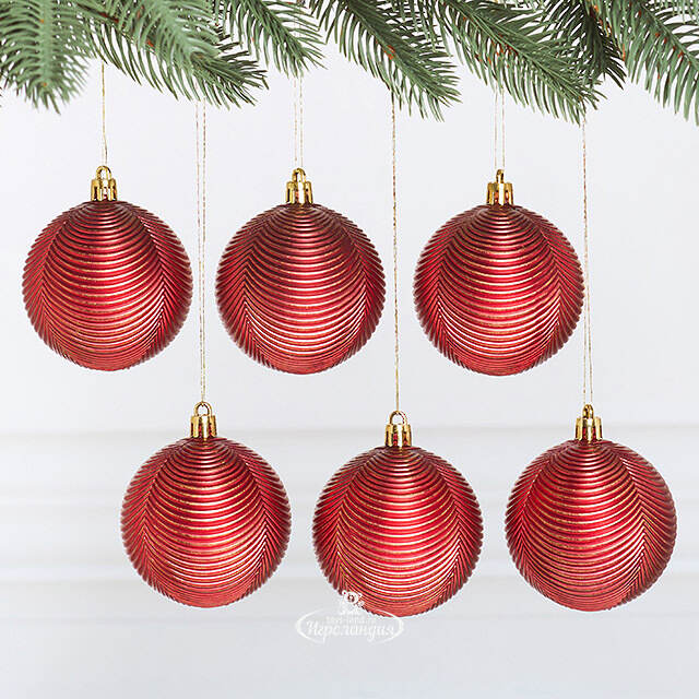 Елочные шары Fattura Coste - Antique Red 7 см, 6 шт, пластик Winter Deco