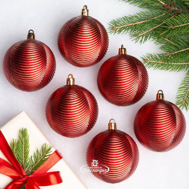 Елочные шары Fattura Coste - Antique Red 7 см, 6 шт, пластик Winter Deco