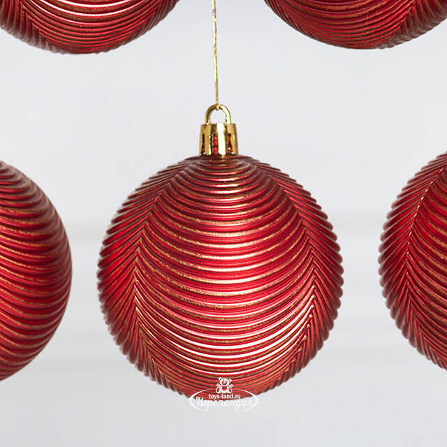 Елочные шары Fattura Coste - Antique Red 7 см, 6 шт, пластик Winter Deco