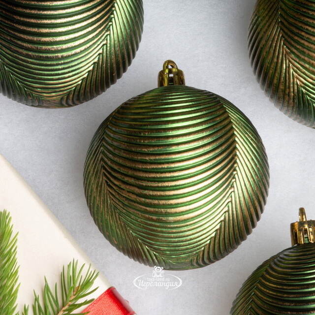 Елочные шары Fattura Coste - Antique Green 7 см, 6 шт, пластик Winter Deco