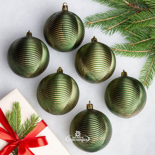 Елочные шары Fattura Coste - Antique Green 7 см, 6 шт, пластик Winter Deco
