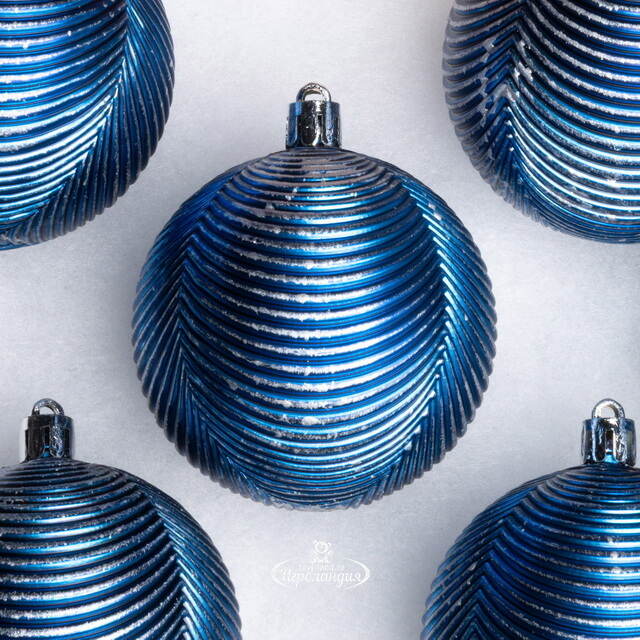 Елочные шары Fattura Coste - Antique Blue 7 см, 6 шт, пластик Winter Deco