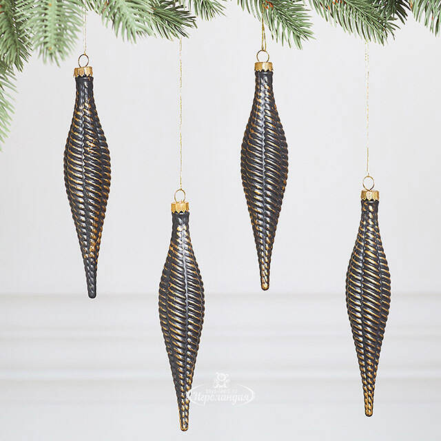 Елочная игрушка Сосулька Fattura Coste - Antique Black 15 см, 4 шт, пластик Winter Deco