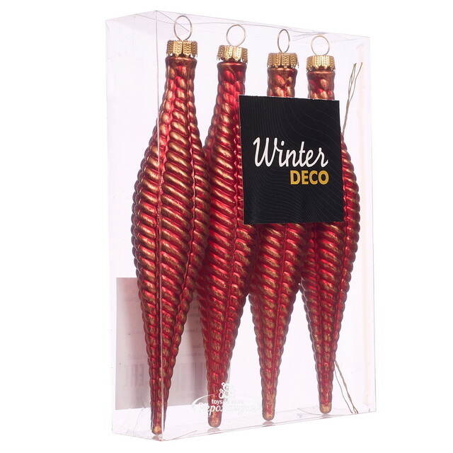 Елочная игрушка Сосулька Fattura Coste - Antique Red 15 см, 4 шт, пластик Winter Deco