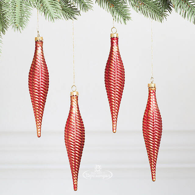 Елочная игрушка Сосулька Fattura Coste - Antique Red 15 см, 4 шт, пластик Winter Deco