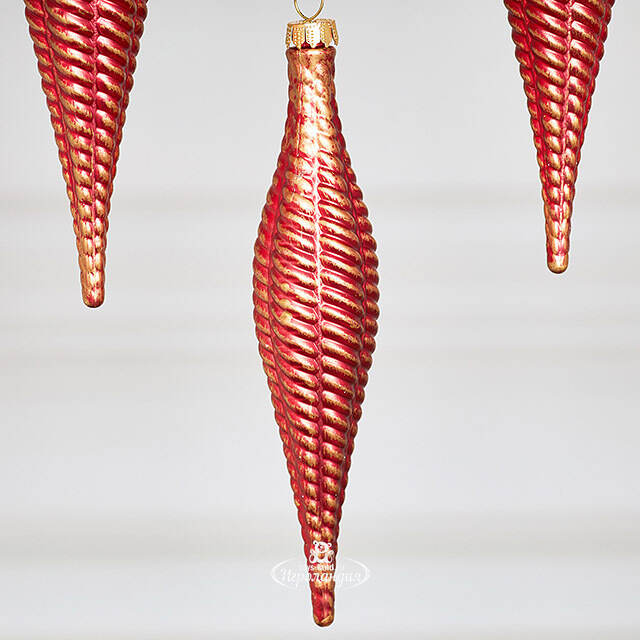 Елочная игрушка Сосулька Fattura Coste - Antique Red 15 см, 4 шт, пластик Winter Deco