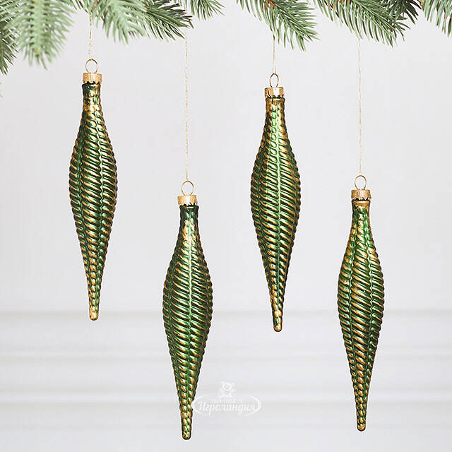 Елочная игрушка Сосулька Fattura Coste - Antique Green 15 см, 4 шт, пластик Winter Deco