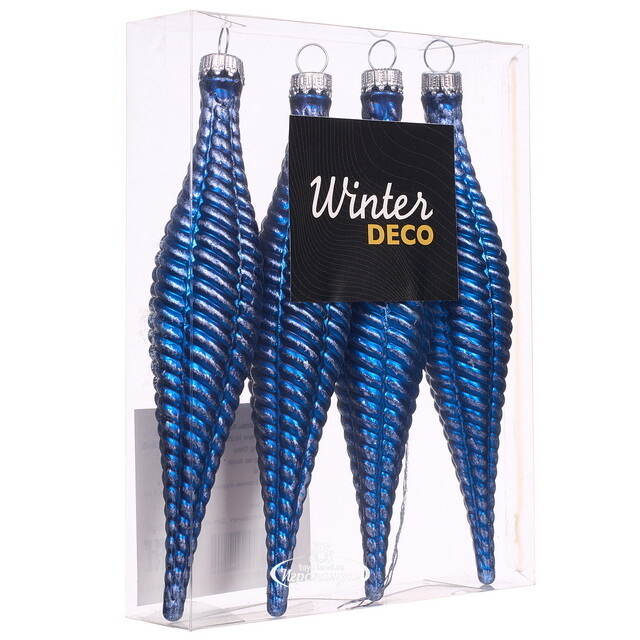 Елочная игрушка Сосулька Fattura Coste - Antique Blue 15 см, 4 шт, пластик Winter Deco