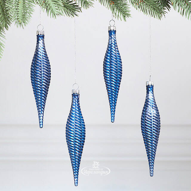 Елочная игрушка Сосулька Fattura Coste - Antique Blue 15 см, 4 шт, пластик Winter Deco