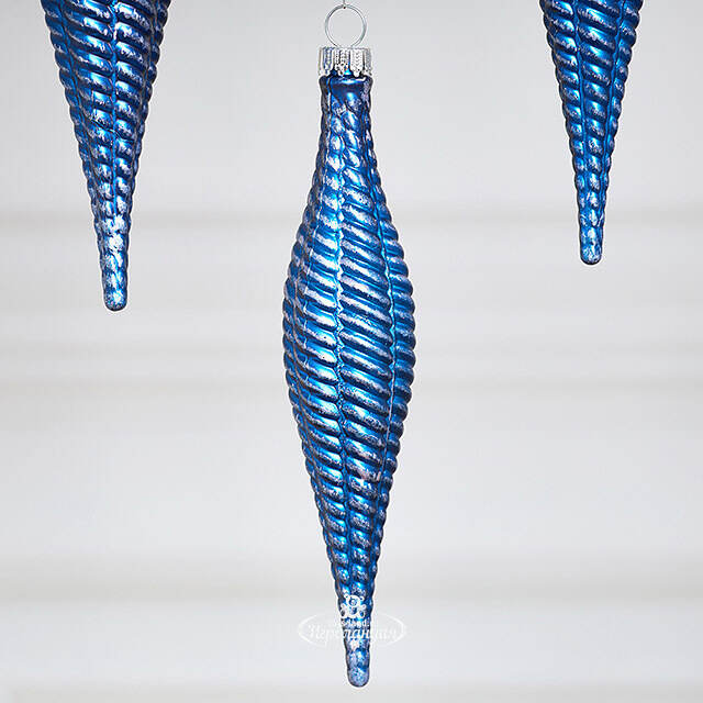 Елочная игрушка Сосулька Fattura Coste - Antique Blue 15 см, 4 шт, пластик Winter Deco