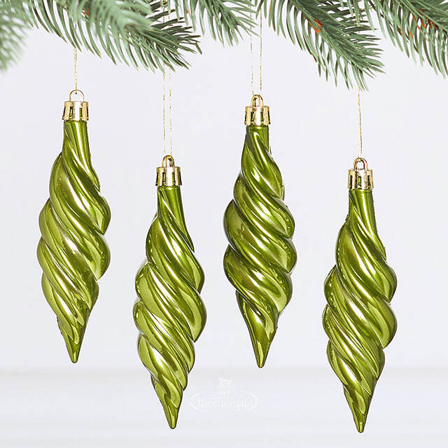 Елочные игрушки Сосульки Frosted Twist 11 см зеленый, 4 шт, пластик Winter Deco