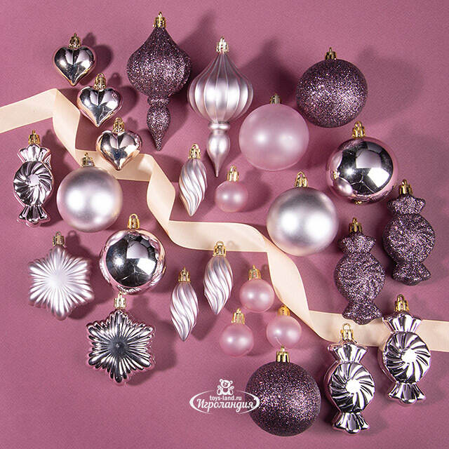 Набор елочных игрушек Tesoro Natale: Сиреневый 3-12 см, 32 шт, пластик Winter Deco