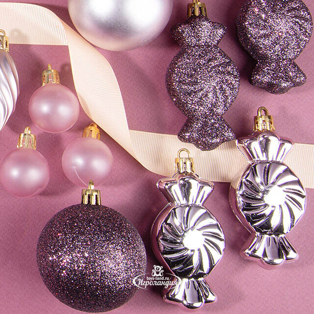 Набор елочных игрушек Tesoro Natale: Сиреневый 3-12 см, 32 шт, пластик Winter Deco