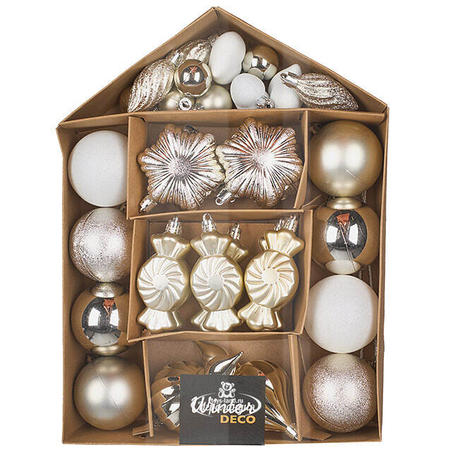 Набор елочных игрушек Tesoro Natale: Белый 3-12 см, 32 шт, пластик Winter Deco