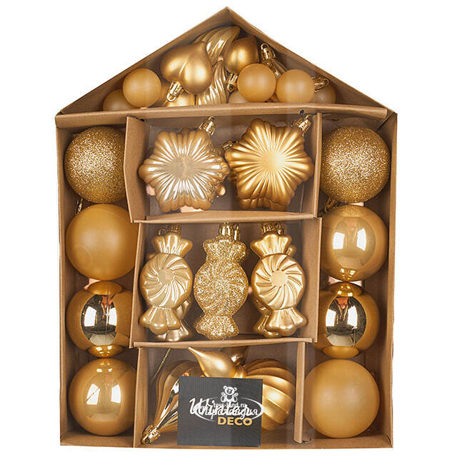 Набор елочных игрушек Tesoro Natale: Золотой 3-12 см, 32 шт, пластик Winter Deco