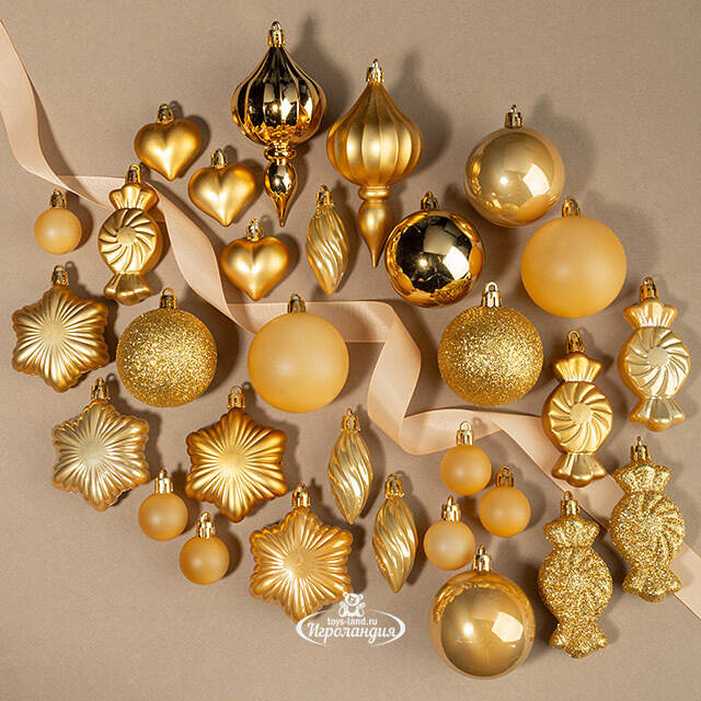 Набор елочных игрушек Tesoro Natale: Золотой 3-12 см, 32 шт, пластик Winter Deco