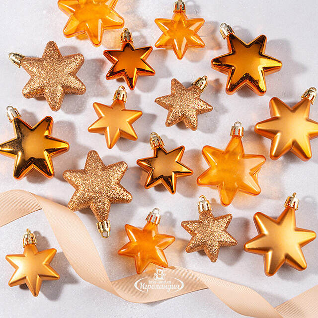 Набор елочных игрушек Звезды: Tangerine Xmas 5-6 см, 16 шт, пластик, подвеска Winter Deco