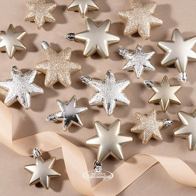 Набор елочных игрушек Звезды: Pistachio Xmas 5-6 см, 16 шт, пластик, подвеска Winter Deco