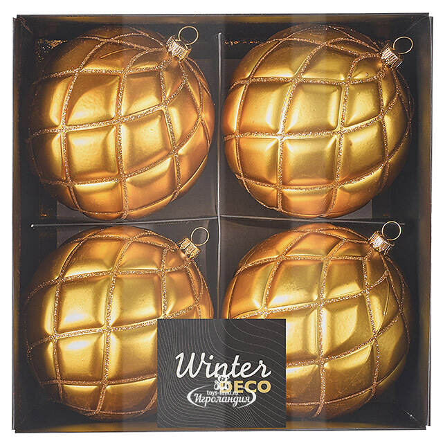 Елочные шары Matelasse 10 см золотой, 4 шт, пластик Winter Deco