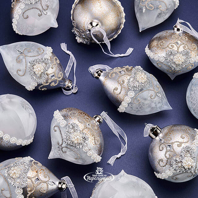 Елочные шары Cuori Di Perle 8-12 см, 10 шт, подарочная коробка, стекло, уцененные Winter Deco