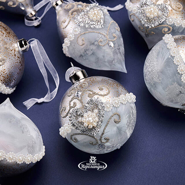 Елочные шары Cuori Di Perle 8-12 см, 10 шт, подарочная коробка, стекло, уцененные Winter Deco