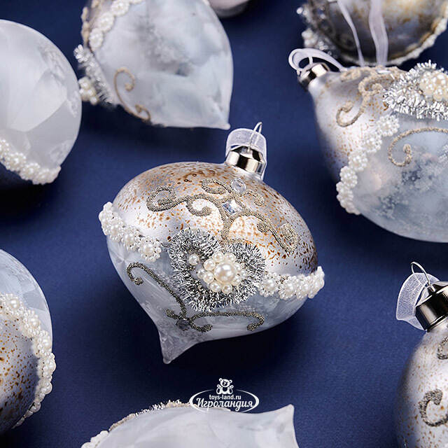 Елочные шары Cuori Di Perle 8-12 см, 10 шт, подарочная коробка, стекло, уцененные Winter Deco