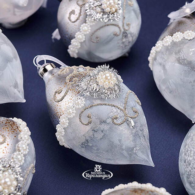 Елочные шары Cuori Di Perle 8-12 см, 10 шт, подарочная коробка, стекло, уцененные Winter Deco