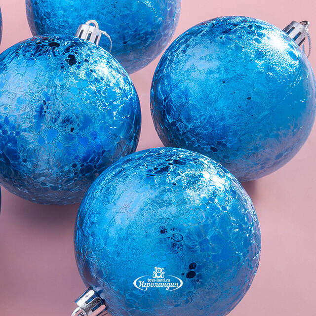 Елочные шары Craquelure 8 см синие, 6 шт, пластик Winter Deco