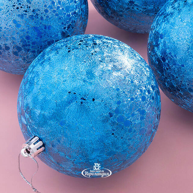 Елочные шары Craquelure 10 см синие, 4 шт, пластик Winter Deco