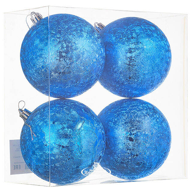 Елочные шары Craquelure 10 см синие, 4 шт, пластик Winter Deco