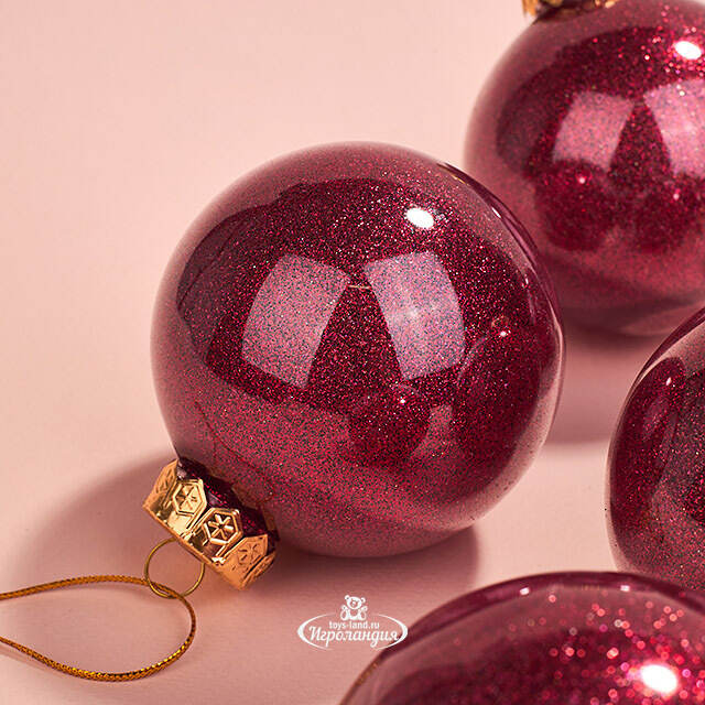 Елочные ПЭТ шары Albertine - Garnet Garden 8 см, 6 шт, пластик Winter Deco