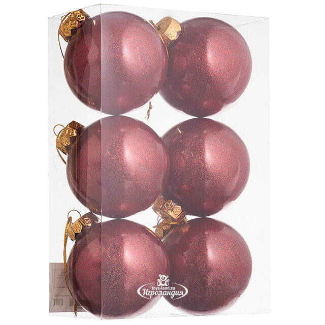 Елочные ПЭТ шары Albertine - Garnet Garden 8 см, 6 шт, пластик Winter Deco