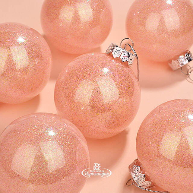 Елочные ПЭТ шары Albertine - Sugar Peach 8 см, 6 шт, пластик Winter Deco