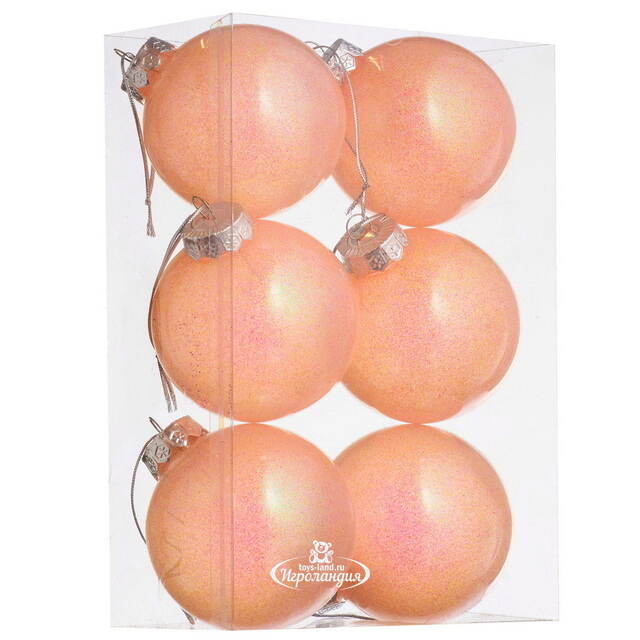 Елочные ПЭТ шары Albertine - Sugar Peach 8 см, 6 шт, пластик Winter Deco