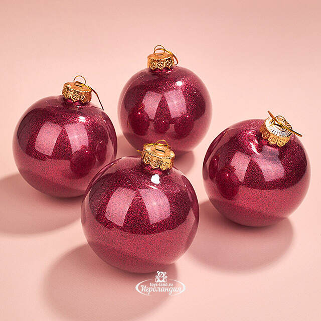 Елочные ПЭТ шары Albertine - Garnet Garden 10 см, 4 шт, пластик Winter Deco