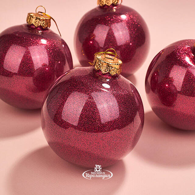 Елочные ПЭТ шары Albertine - Garnet Garden 10 см, 4 шт, пластик Winter Deco