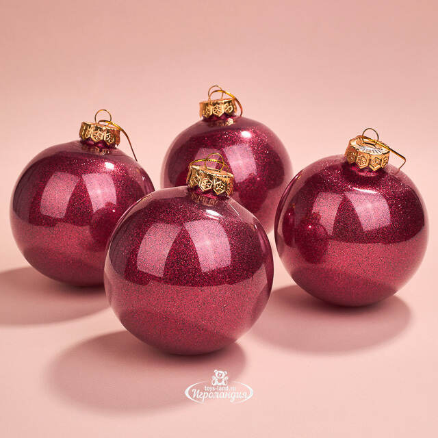 Елочные ПЭТ шары Albertine - Garnet Garden 10 см, 4 шт, пластик Winter Deco