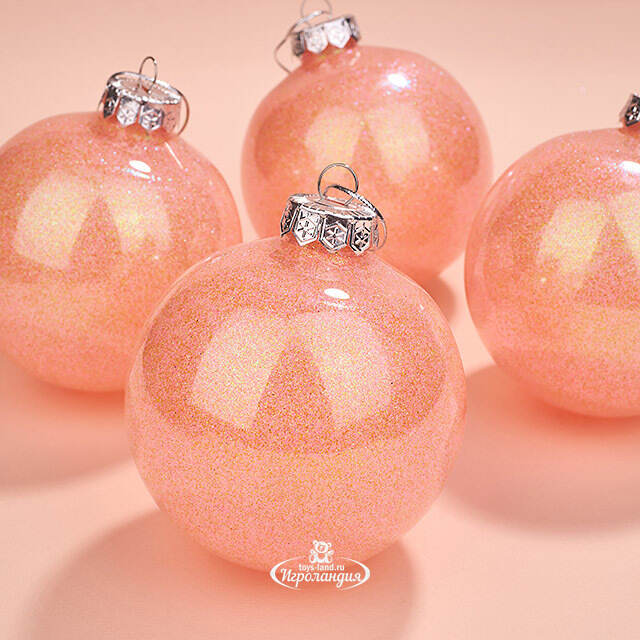 Елочные ПЭТ шары Albertine - Sugar Peach 10 см, 4 шт, пластик Winter Deco