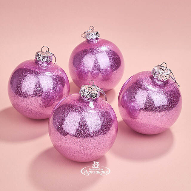 Елочные ПЭТ шары Albertine - Orchid Shine 10 см, 4 шт, пластик Winter Deco