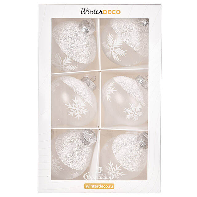 Елочные ПЭТ шары Eterna: Dance of Snow Charms 8 см, 6 шт Winter Deco