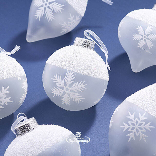 Елочные ПЭТ шары Eterna: Dance of Snow Charms 8 см, 6 шт Winter Deco