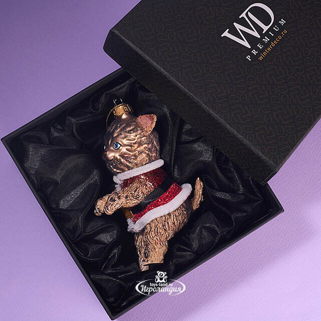 Елочная игрушка Кот Гаспар в жилетке 12 см в подарочной коробке, стекло Winter Deco