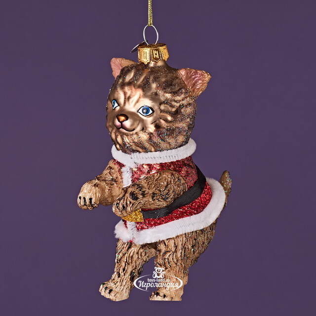 Елочная игрушка Кот Гаспар в жилетке 12 см в подарочной коробке, стекло Winter Deco