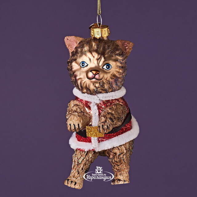 Елочная игрушка Кот Гаспар в жилетке 12 см в подарочной коробке, стекло Winter Deco