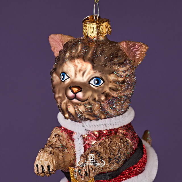 Елочная игрушка Кот Гаспар в жилетке 12 см в подарочной коробке, стекло Winter Deco