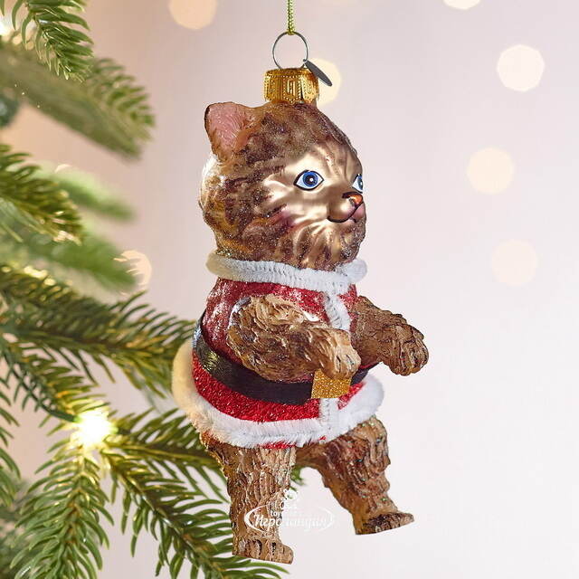 Елочная игрушка Кот Гаспар в жилетке 12 см в подарочной коробке, стекло Winter Deco