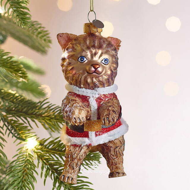 Елочная игрушка Кот Гаспар в жилетке 12 см в подарочной коробке, стекло Winter Deco