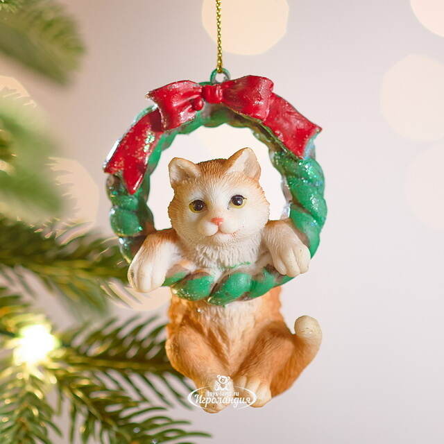 Елочная игрушка Кот Джерри на венке 9 см Winter Deco